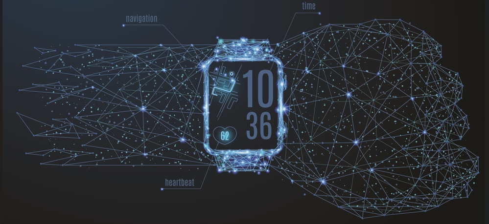 The image features a digital watch displaying the time as 10:36. It showcases a design that incorporates dots and lines, possibly resembling a map or an artistic representation. The context includes tags such as screenshot, text, map, and art.